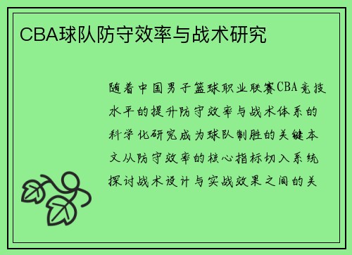 CBA球队防守效率与战术研究
